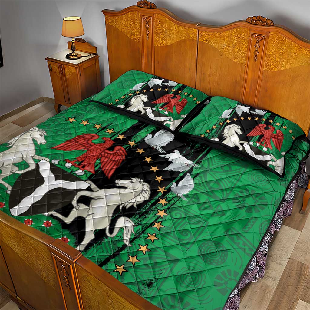 Nigeria Independence Day Quilt Bed Set - National Seal with Peace Dove - African Pattern LT03