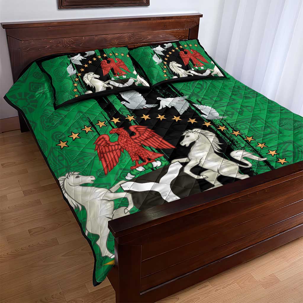 Nigeria Independence Day Quilt Bed Set - National Seal with Peace Dove - African Pattern LT03