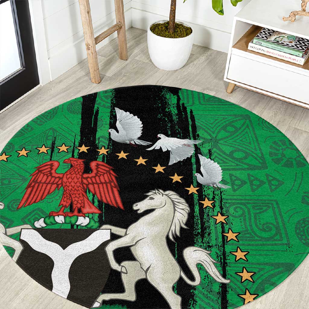 Nigeria Independence Day Round Carpet - National Seal with Peace Dove - African Pattern LT03