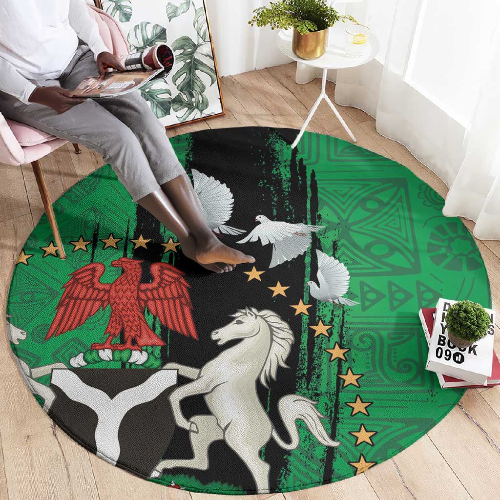 Nigeria Independence Day Round Carpet - National Seal with Peace Dove - African Pattern LT03