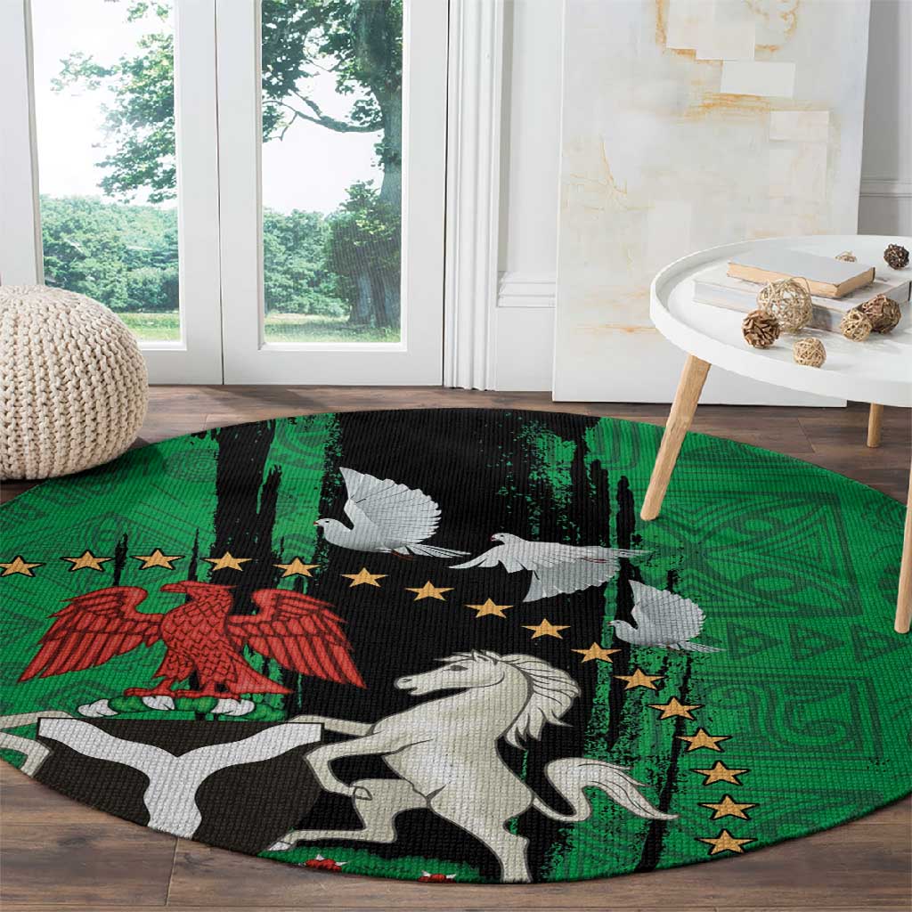 Nigeria Independence Day Round Carpet - National Seal with Peace Dove - African Pattern LT03