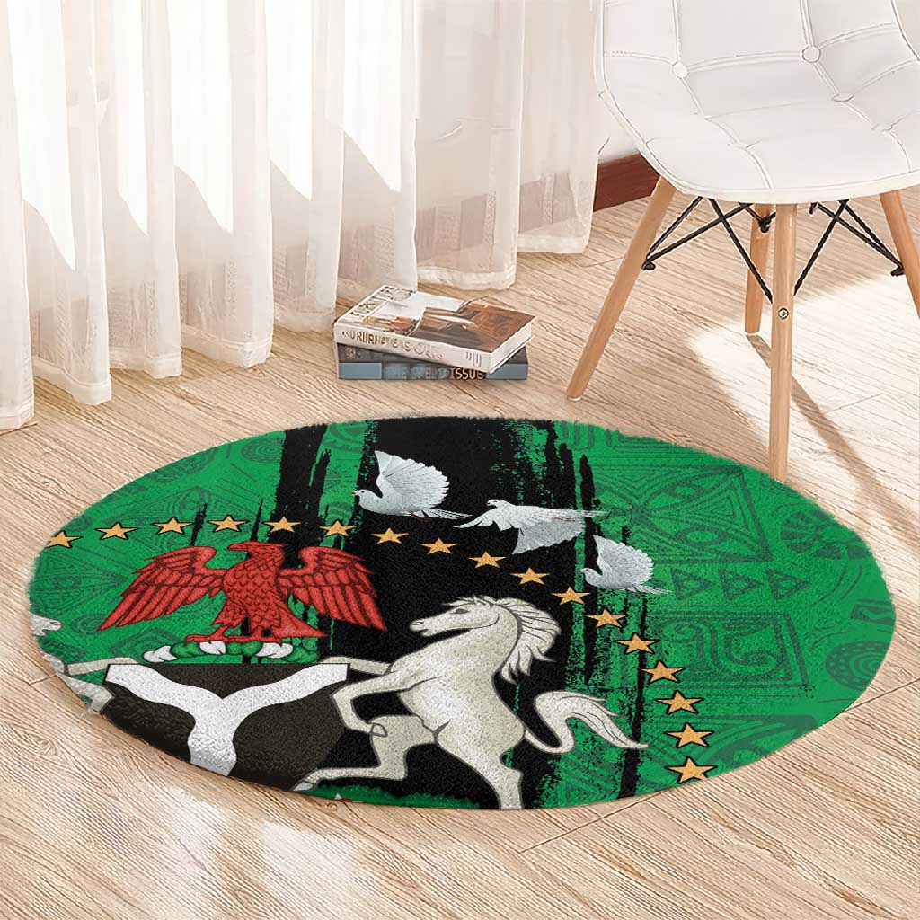 Nigeria Independence Day Round Carpet - National Seal with Peace Dove - African Pattern LT03