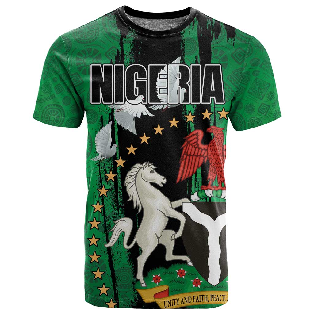 Nigeria Independence Day T shirt - National Seal with Peace Dove - African Pattern LT03