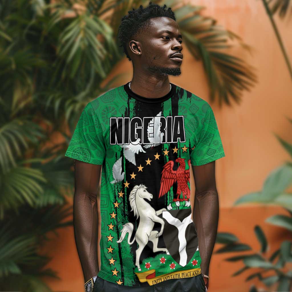 Nigeria Independence Day T shirt - National Seal with Peace Dove - African Pattern LT03