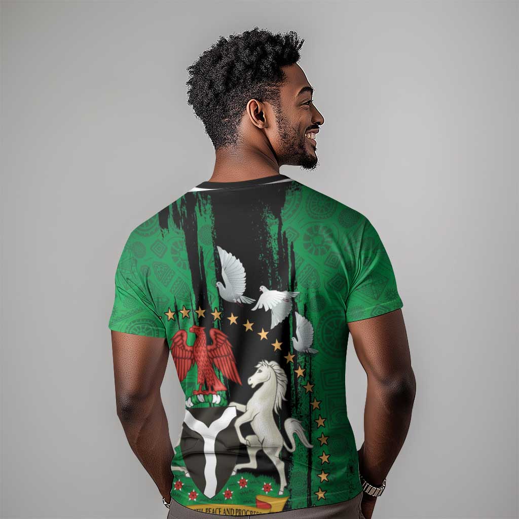 Nigeria Independence Day T shirt - National Seal with Peace Dove - African Pattern LT03