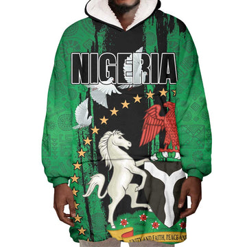Nigeria Independence Day Wearable Blanket Hoodie - National Seal with Peace Dove - African Pattern LT03