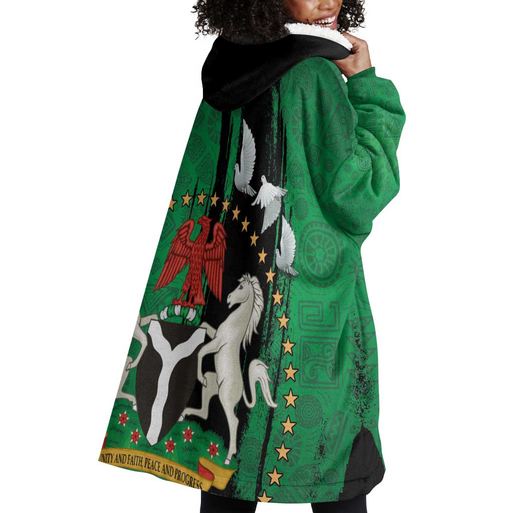 Nigeria Independence Day Wearable Blanket Hoodie - National Seal with Peace Dove - African Pattern LT03