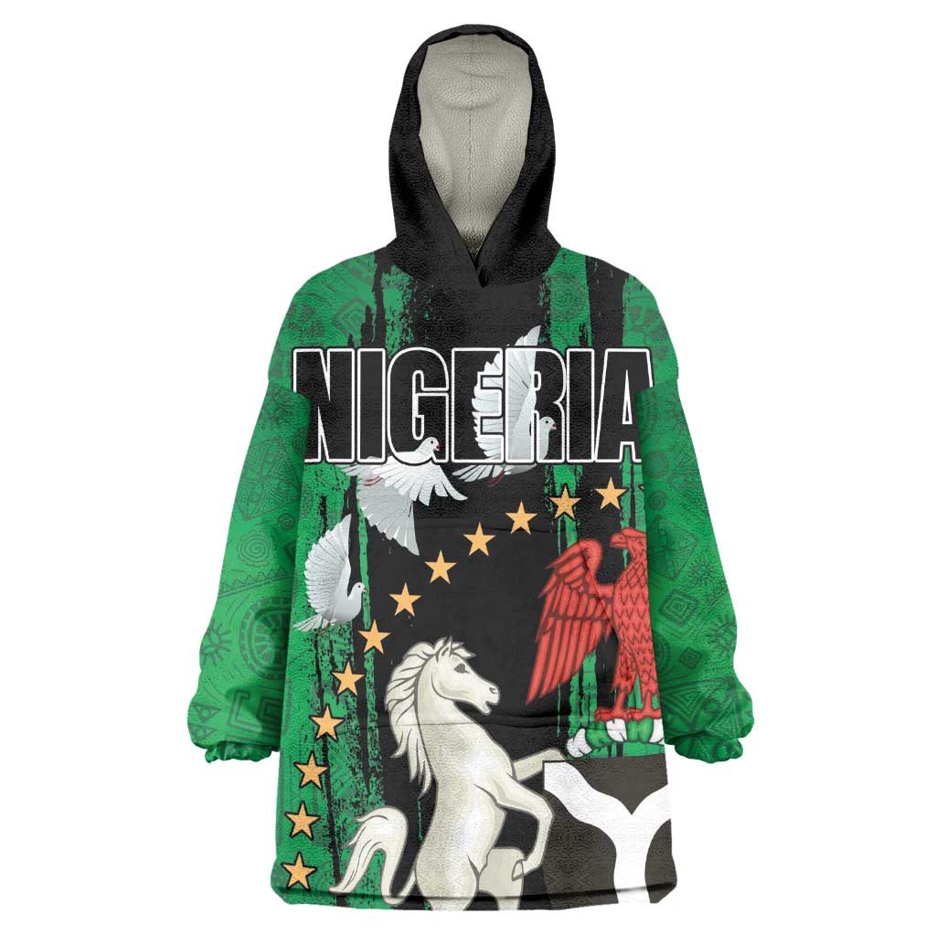 Nigeria Independence Day Wearable Blanket Hoodie - National Seal with Peace Dove - African Pattern LT03
