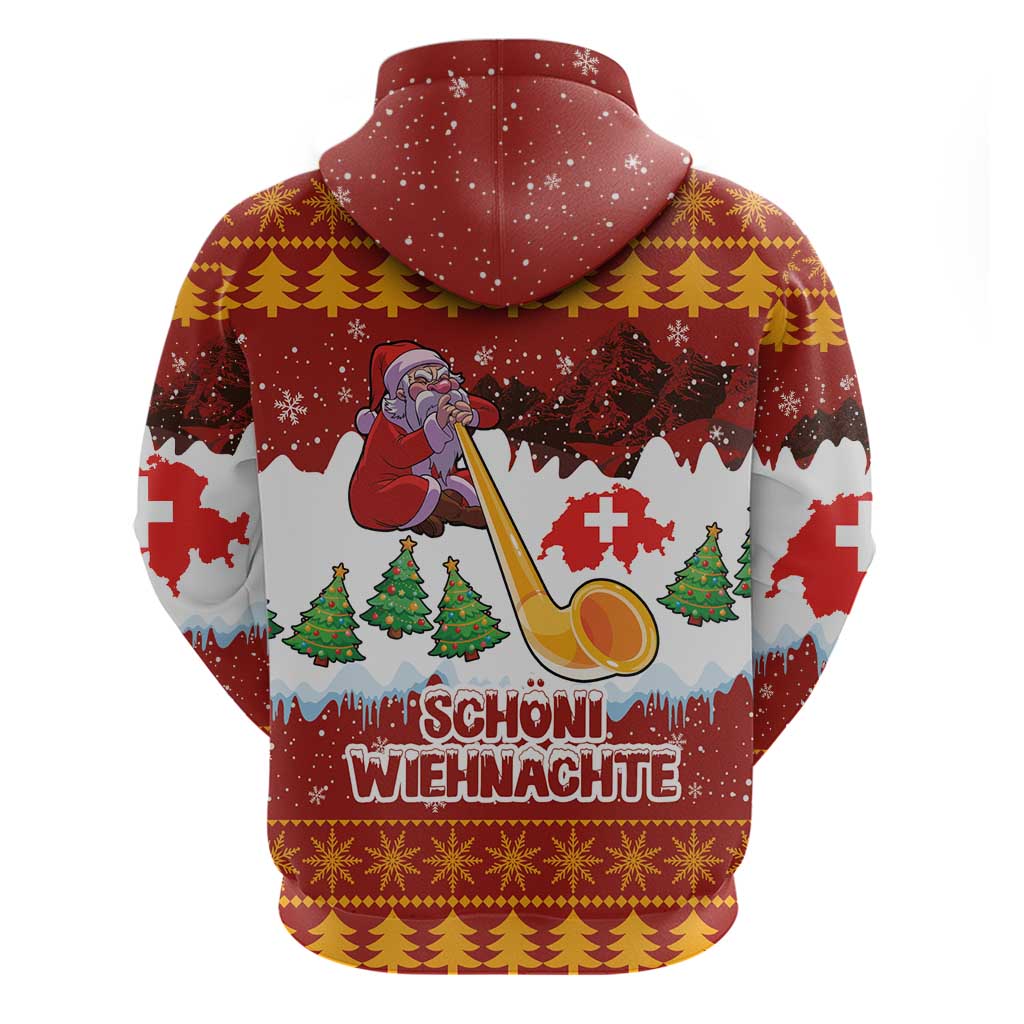 Swiss Santa Plays The Alphorn Christmas Hoodie The Matterhorn with Christmas Elements LT03
