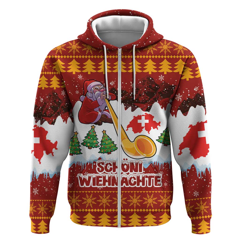 Swiss Santa Plays The Alphorn Christmas Hoodie The Matterhorn with Christmas Elements LT03
