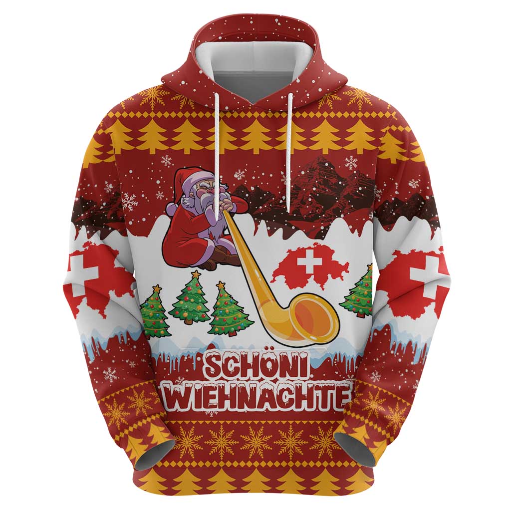 Swiss Santa Plays The Alphorn Christmas Hoodie The Matterhorn with Christmas Elements LT03