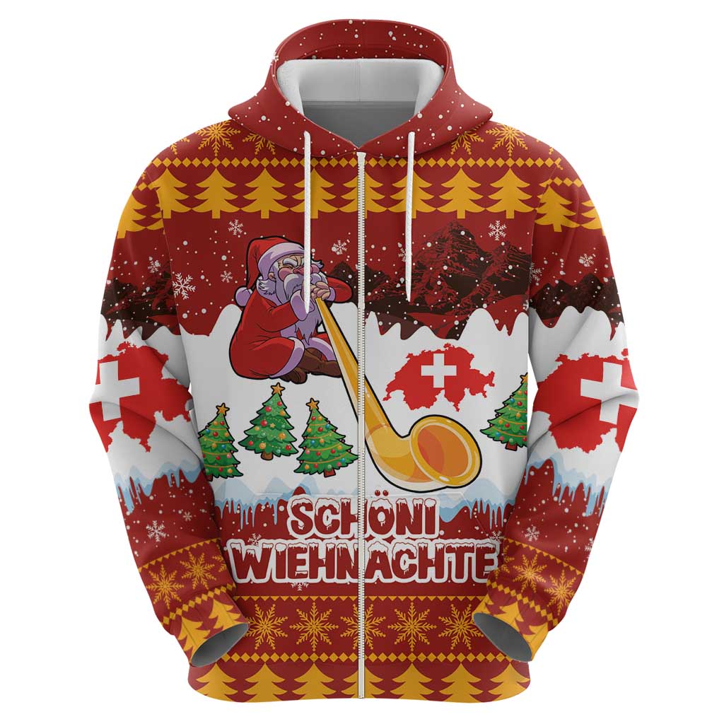 Swiss Santa Plays The Alphorn Christmas Hoodie The Matterhorn with Christmas Elements LT03
