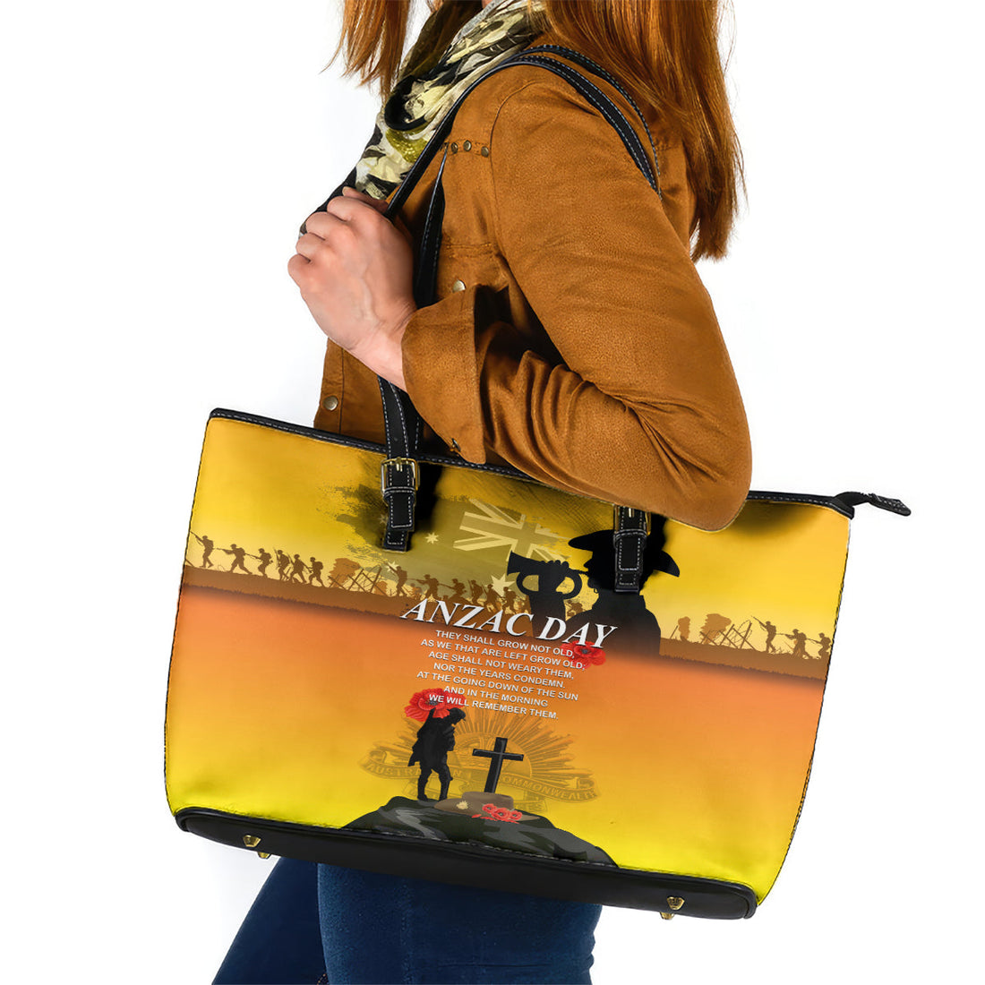 Australia ANZAC Day Leather Tote Bag Gallipoli Lest We Forget LT03
