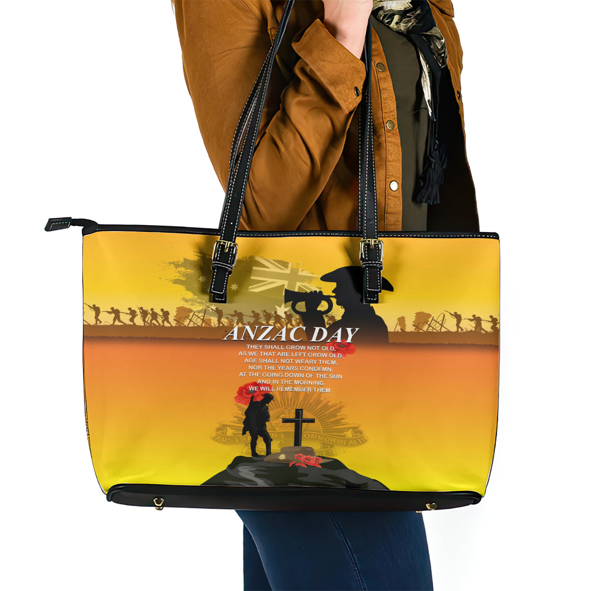 Australia ANZAC Day Leather Tote Bag Gallipoli Lest We Forget LT03