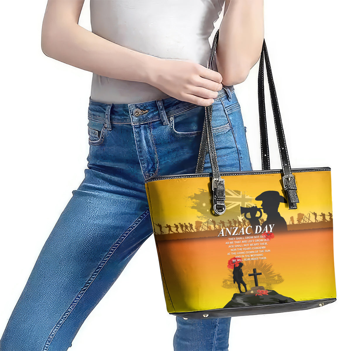 Australia ANZAC Day Leather Tote Bag Gallipoli Lest We Forget LT03