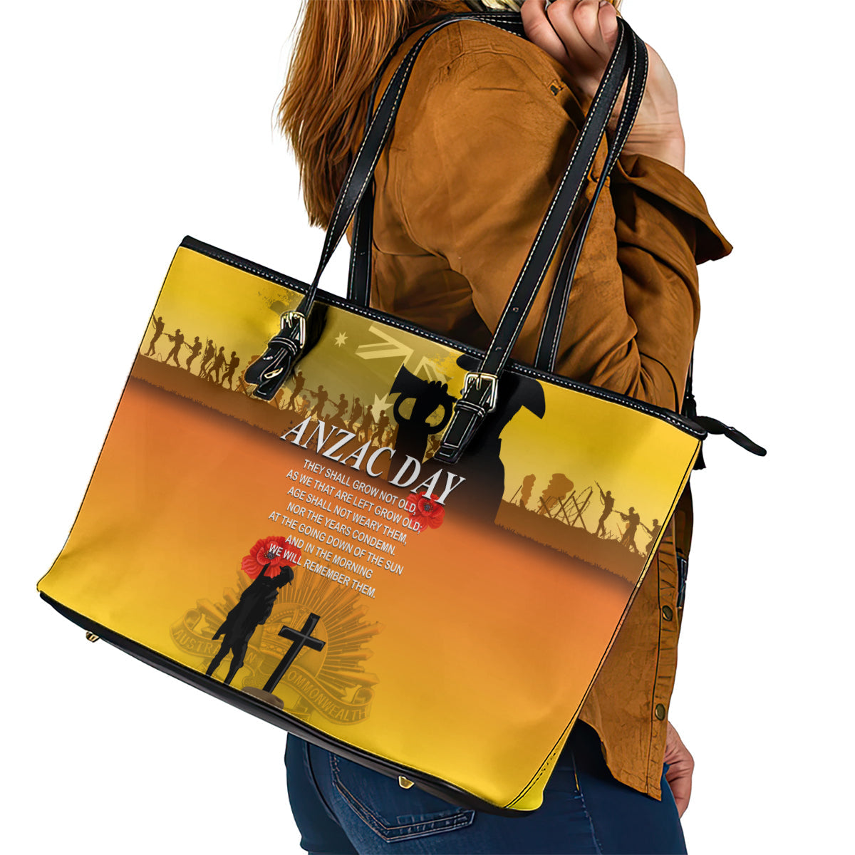 Australia ANZAC Day Leather Tote Bag Gallipoli Lest We Forget LT03