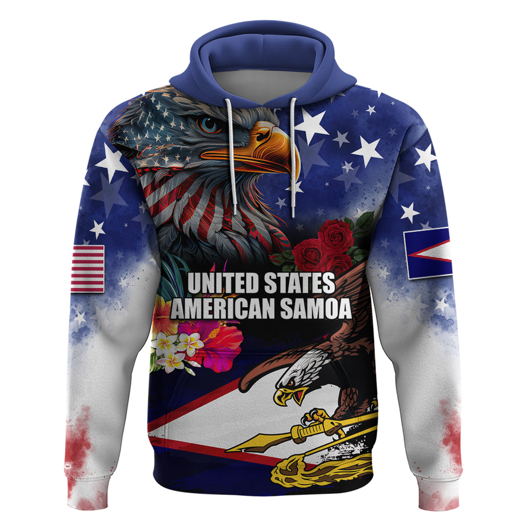Personalised United States and American Samoa Hoodie Bald Eagle Rose and Hibiscus Flower LT03