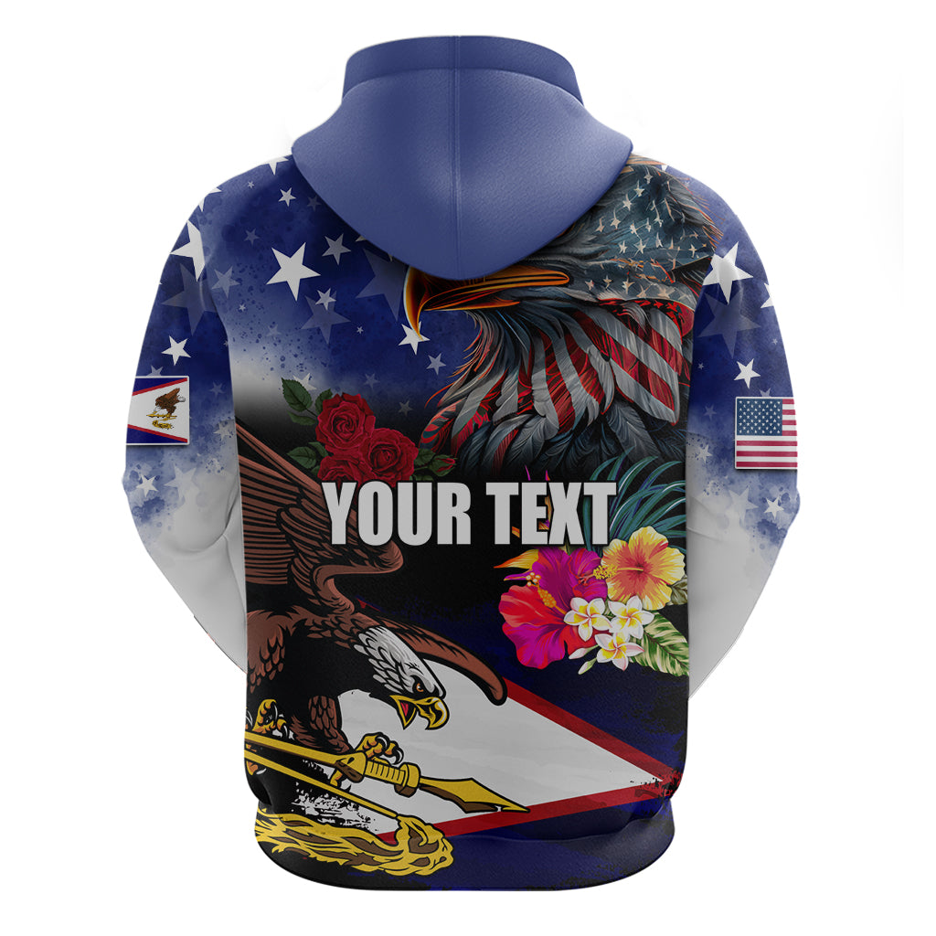 Personalised United States and American Samoa Hoodie Bald Eagle Rose and Hibiscus Flower LT03