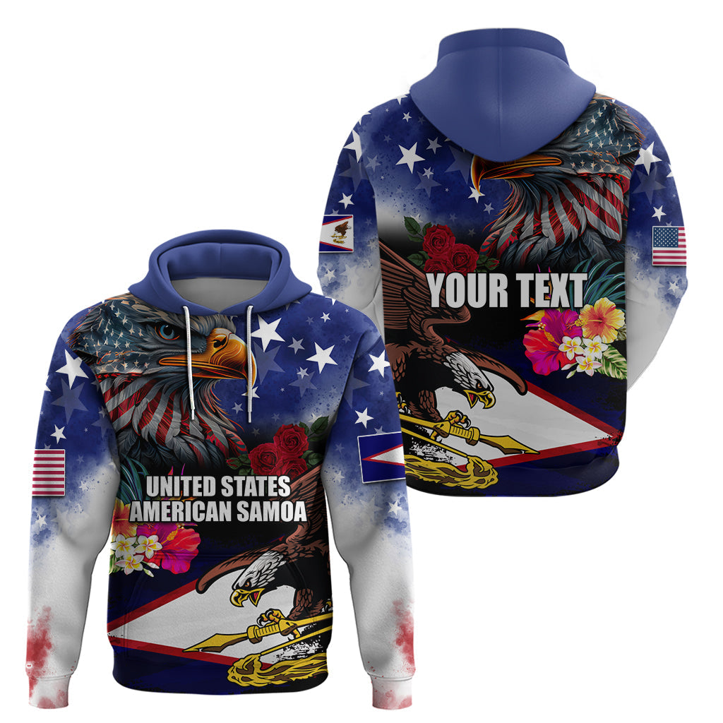Personalised United States and American Samoa Hoodie Bald Eagle Rose and Hibiscus Flower LT03