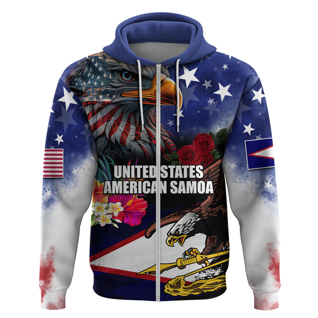 Personalised United States and American Samoa Hoodie Bald Eagle Rose and Hibiscus Flower LT03