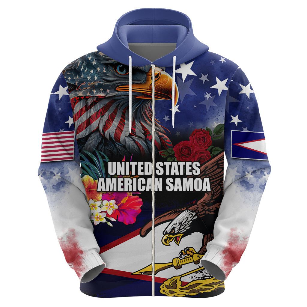 Personalised United States and American Samoa Hoodie Bald Eagle Rose and Hibiscus Flower LT03