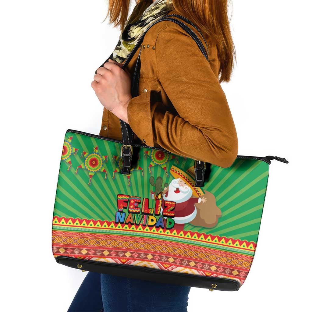Mexico Leather Tote Bag Feliz Navidad Aztec Geometric Pattern LT03