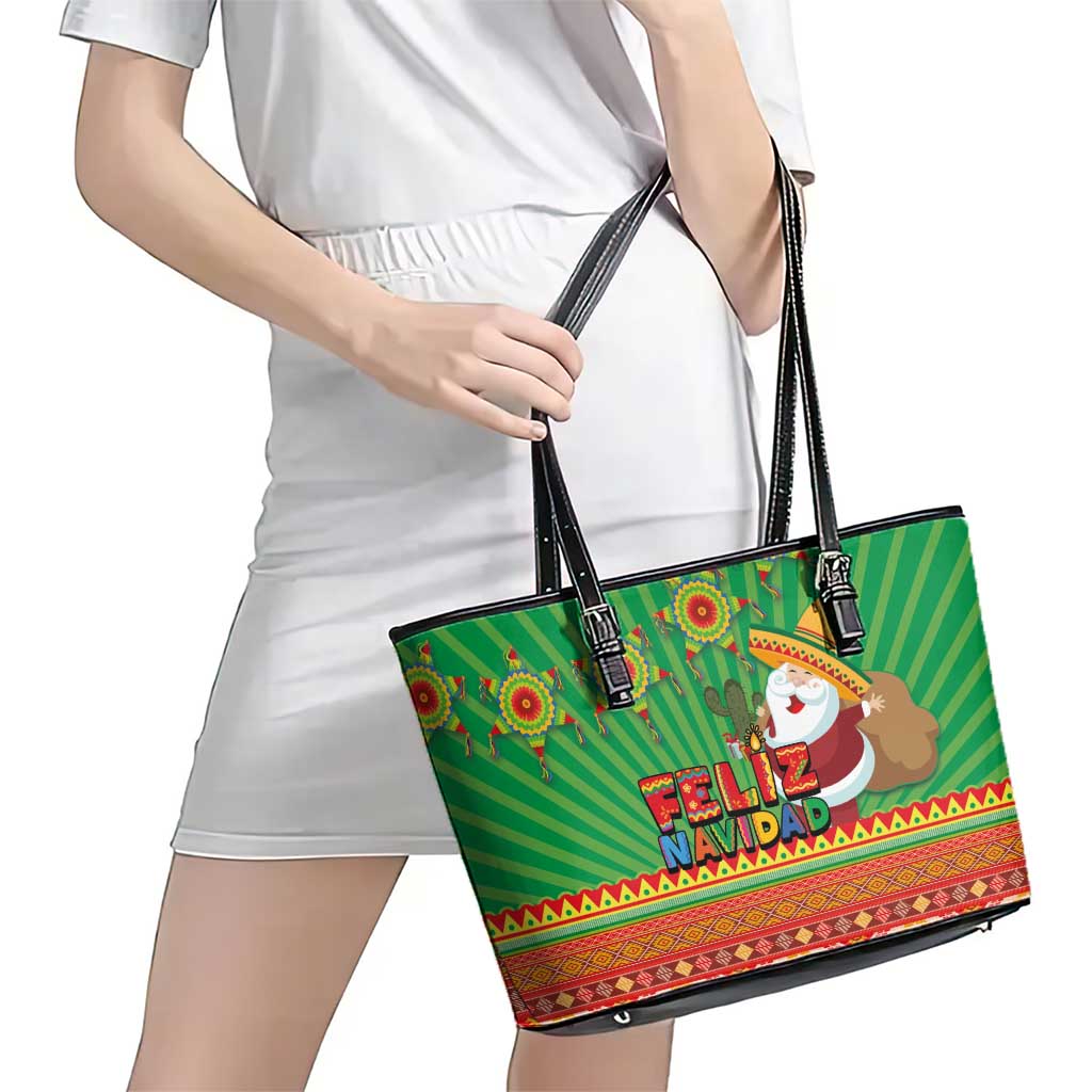 Mexico Leather Tote Bag Feliz Navidad Aztec Geometric Pattern LT03