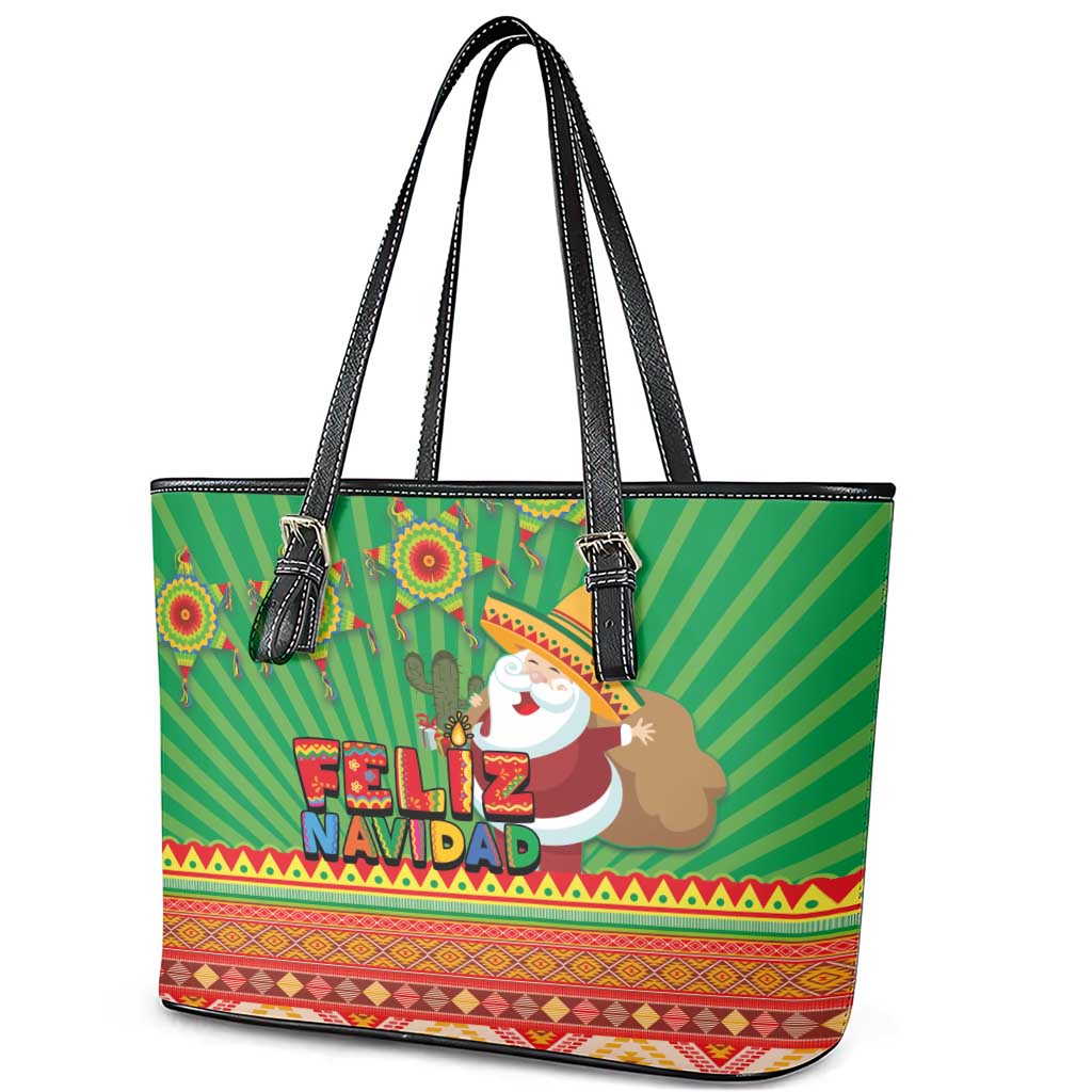 Mexico Leather Tote Bag Feliz Navidad Aztec Geometric Pattern LT03