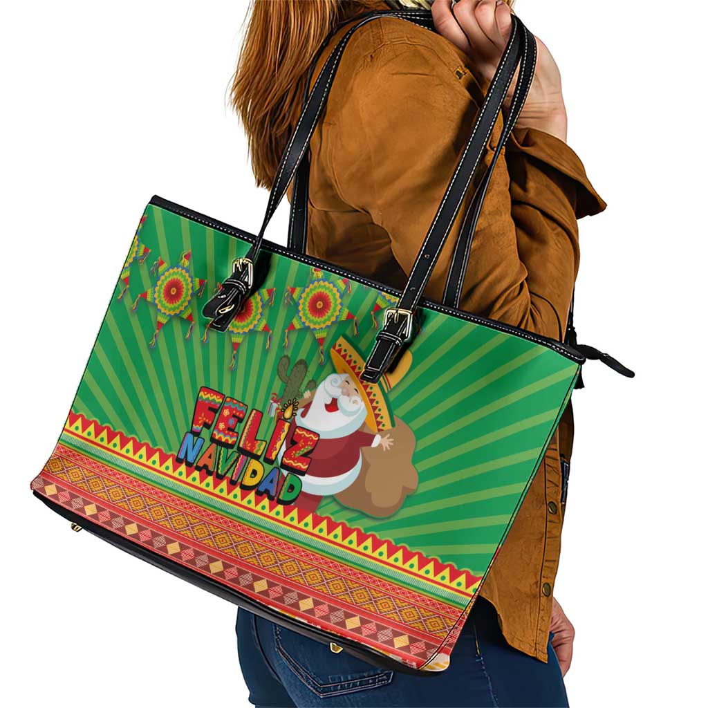 Mexico Leather Tote Bag Feliz Navidad Aztec Geometric Pattern LT03