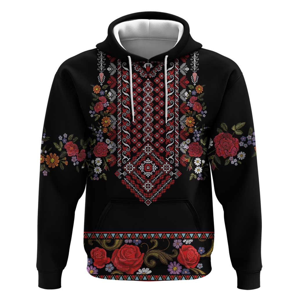 Traditional Romanian Costume - Costum Popular Hoodie Traditional Romanian Motif and Folk Floral Embroidery Style LT03