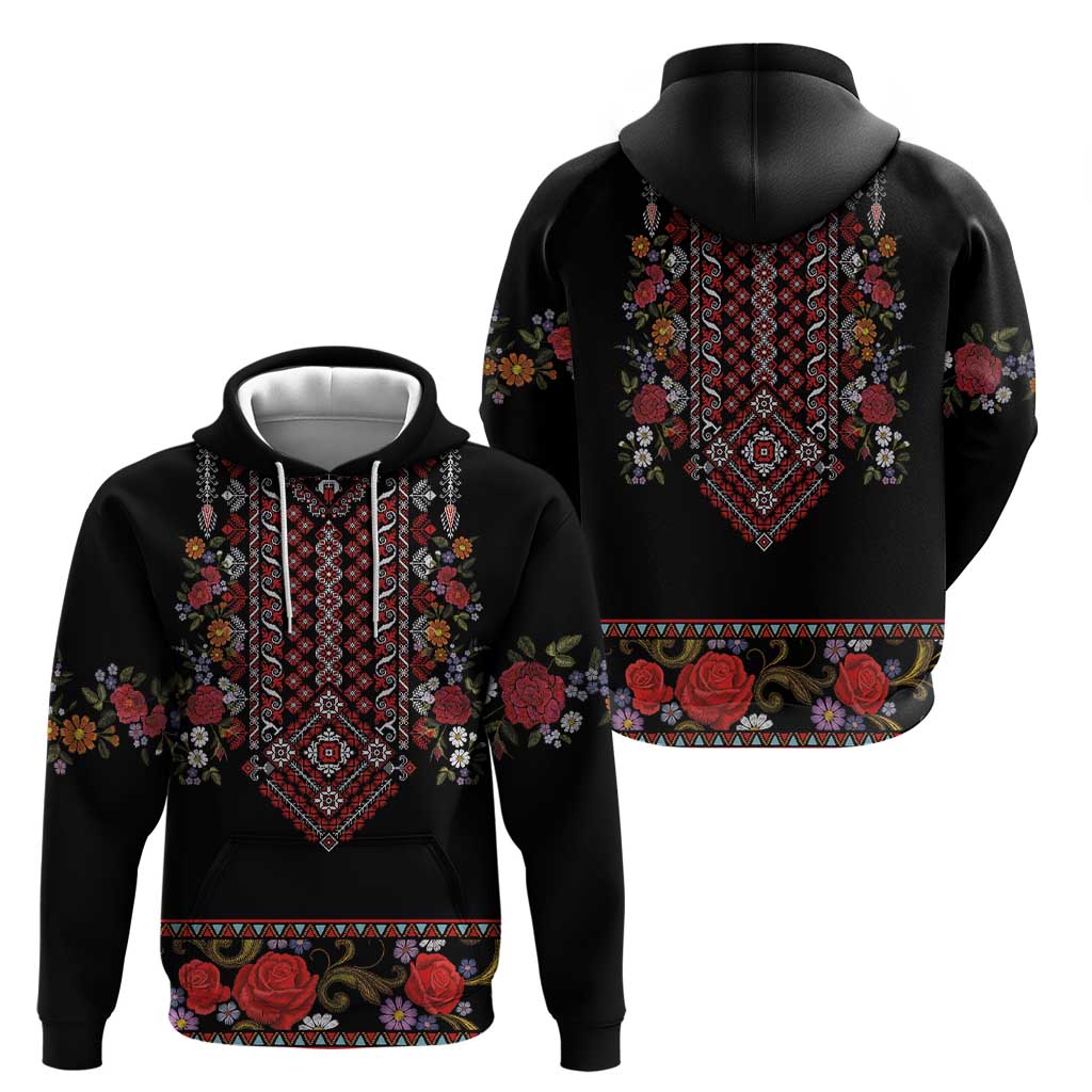 Traditional Romanian Costume - Costum Popular Hoodie Traditional Romanian Motif and Folk Floral Embroidery Style LT03