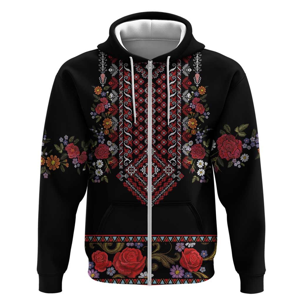 Traditional Romanian Costume - Costum Popular Hoodie Traditional Romanian Motif and Folk Floral Embroidery Style LT03