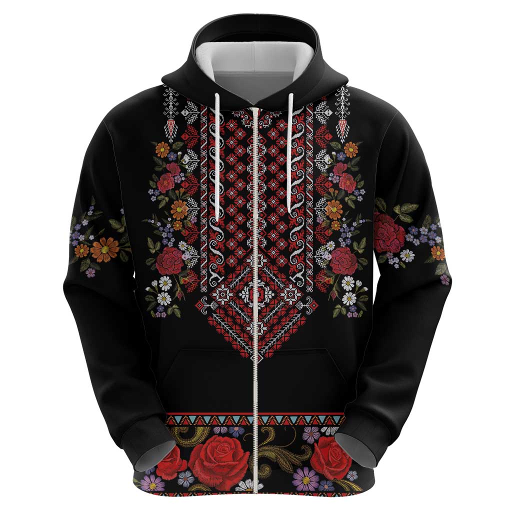 Traditional Romanian Costume - Costum Popular Hoodie Traditional Romanian Motif and Folk Floral Embroidery Style LT03