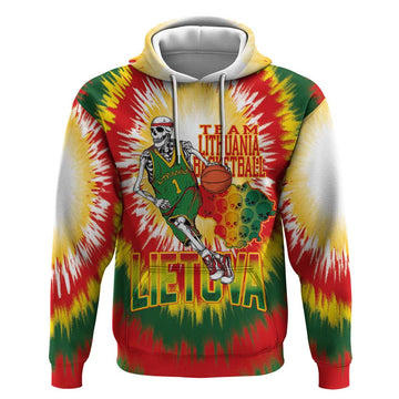 Custom Lithuania Basketball Hoodie Champions Skeleton of The Baltic Tie Dye Style LT03