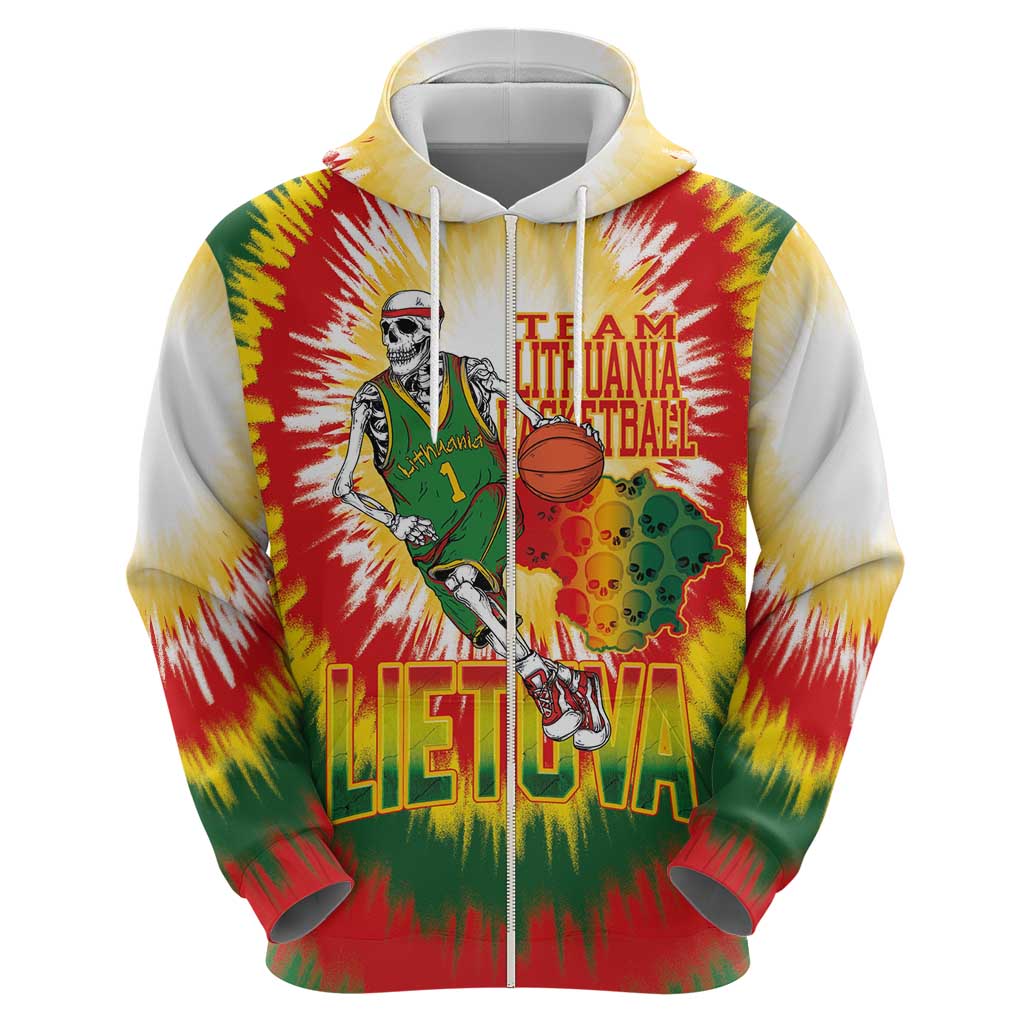 Custom Lithuania Basketball Hoodie Champions Skeleton of The Baltic Tie Dye Style LT03