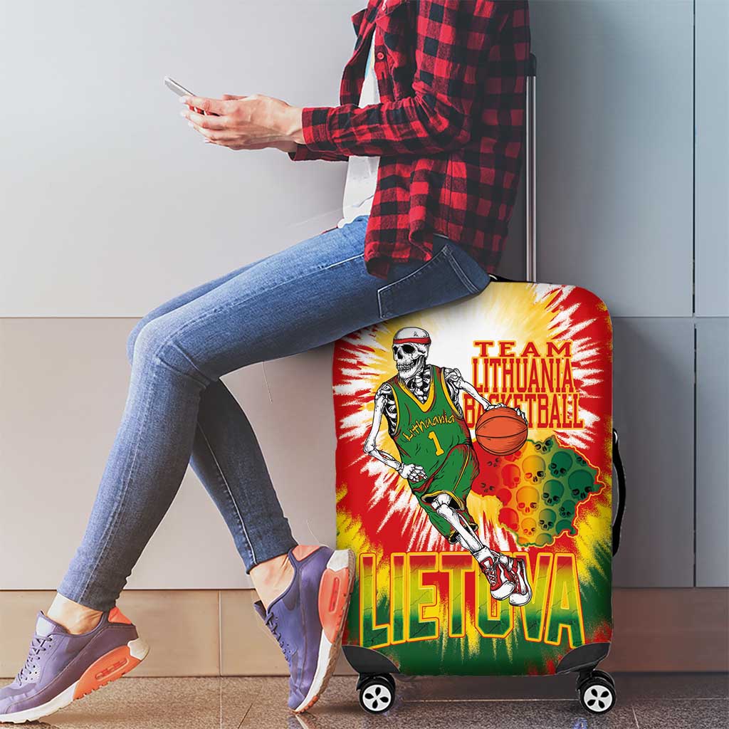Lithuania Basketball Luggage Cover Champions Skeleton of The Baltic Tie Dye Style LT03