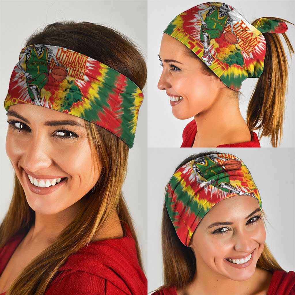 Lithuania Basketball Neck Gaiter Champions Skeleton of The Baltic Tie Dye Style LT03