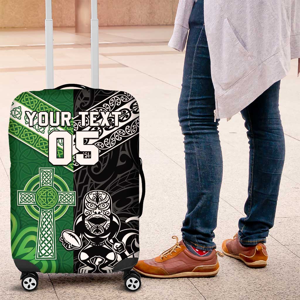 New Zealand And Ireland Rugby Custom Luggage Cover Maori Tiki With Shamrock LT05