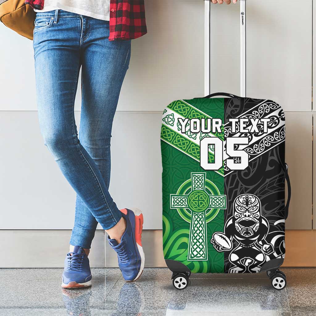 New Zealand And Ireland Rugby Custom Luggage Cover Maori Tiki With Shamrock LT05