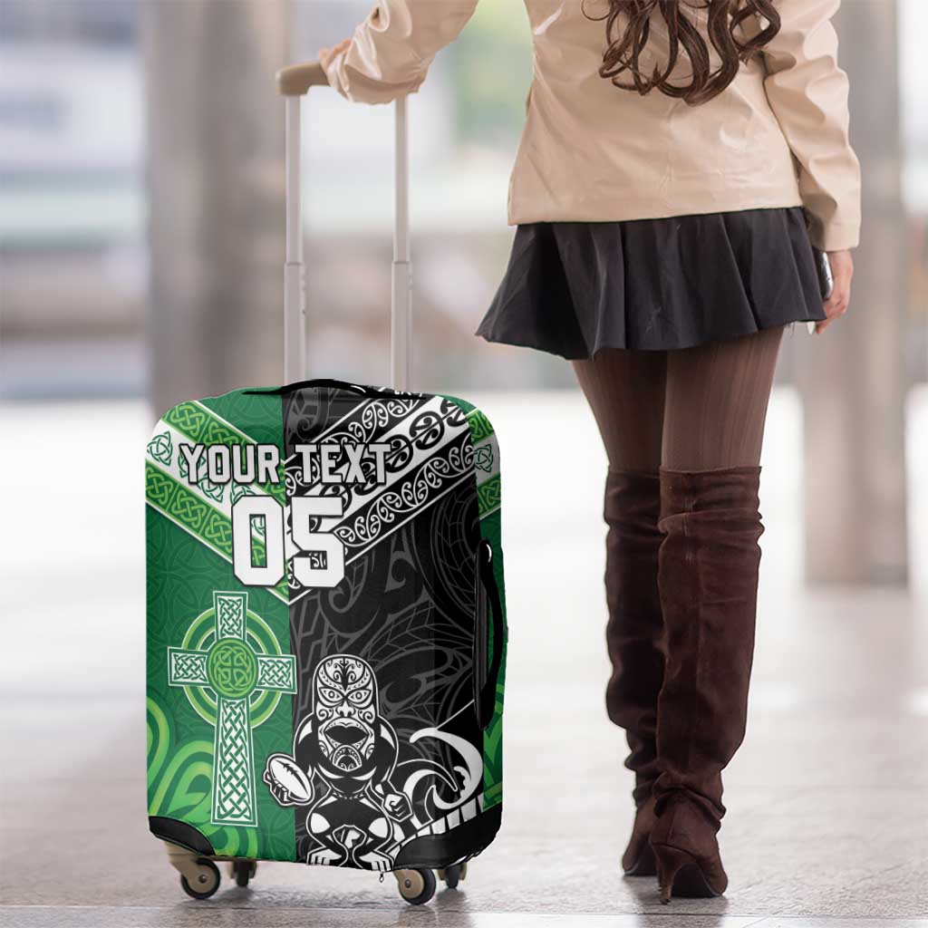 New Zealand And Ireland Rugby Custom Luggage Cover Maori Tiki With Shamrock LT05