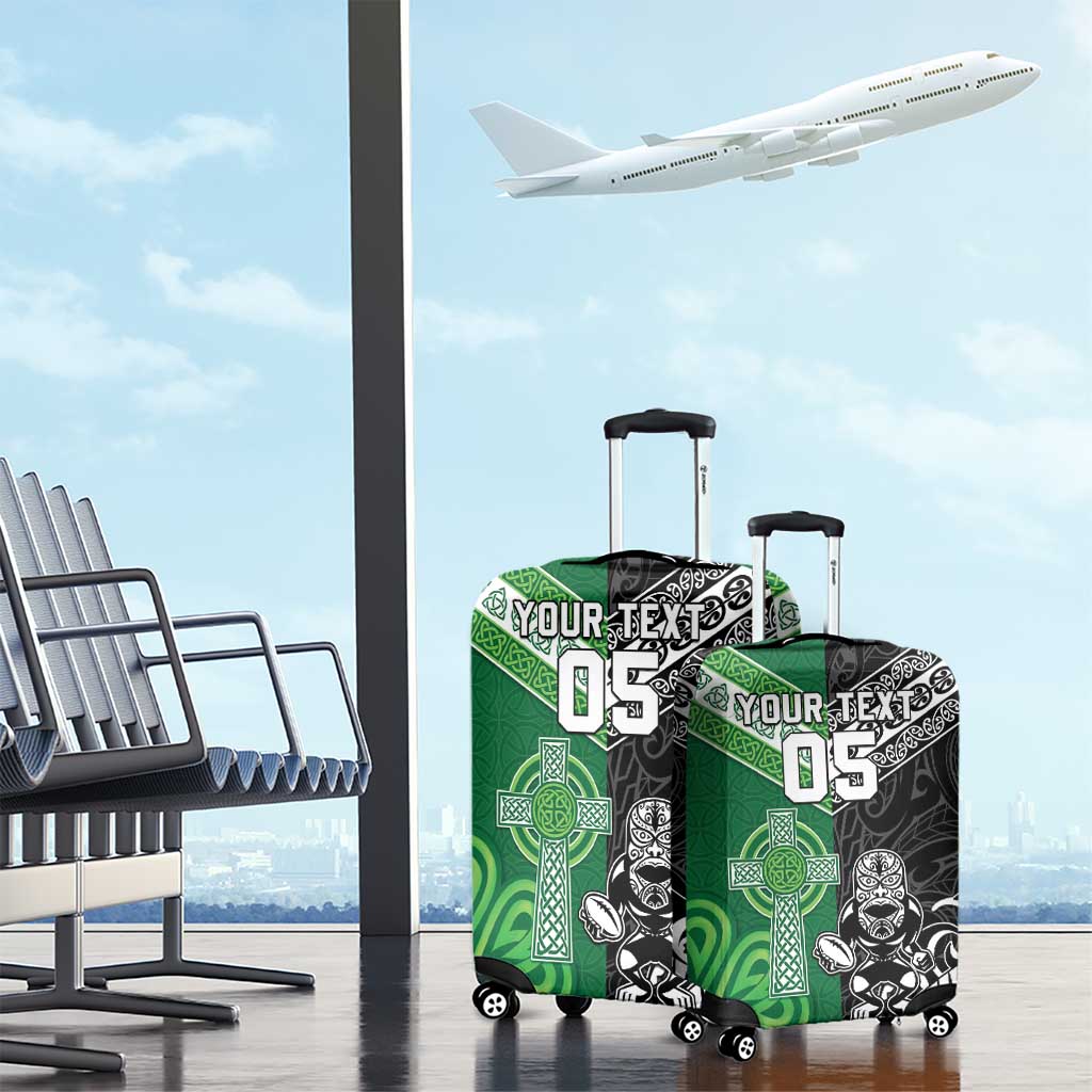 New Zealand And Ireland Rugby Custom Luggage Cover Maori Tiki With Shamrock LT05