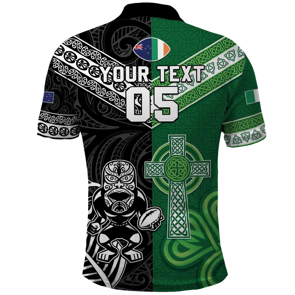 New Zealand And Ireland Rugby Custom Polo Shirt Maori Tiki With Shamrock LT05