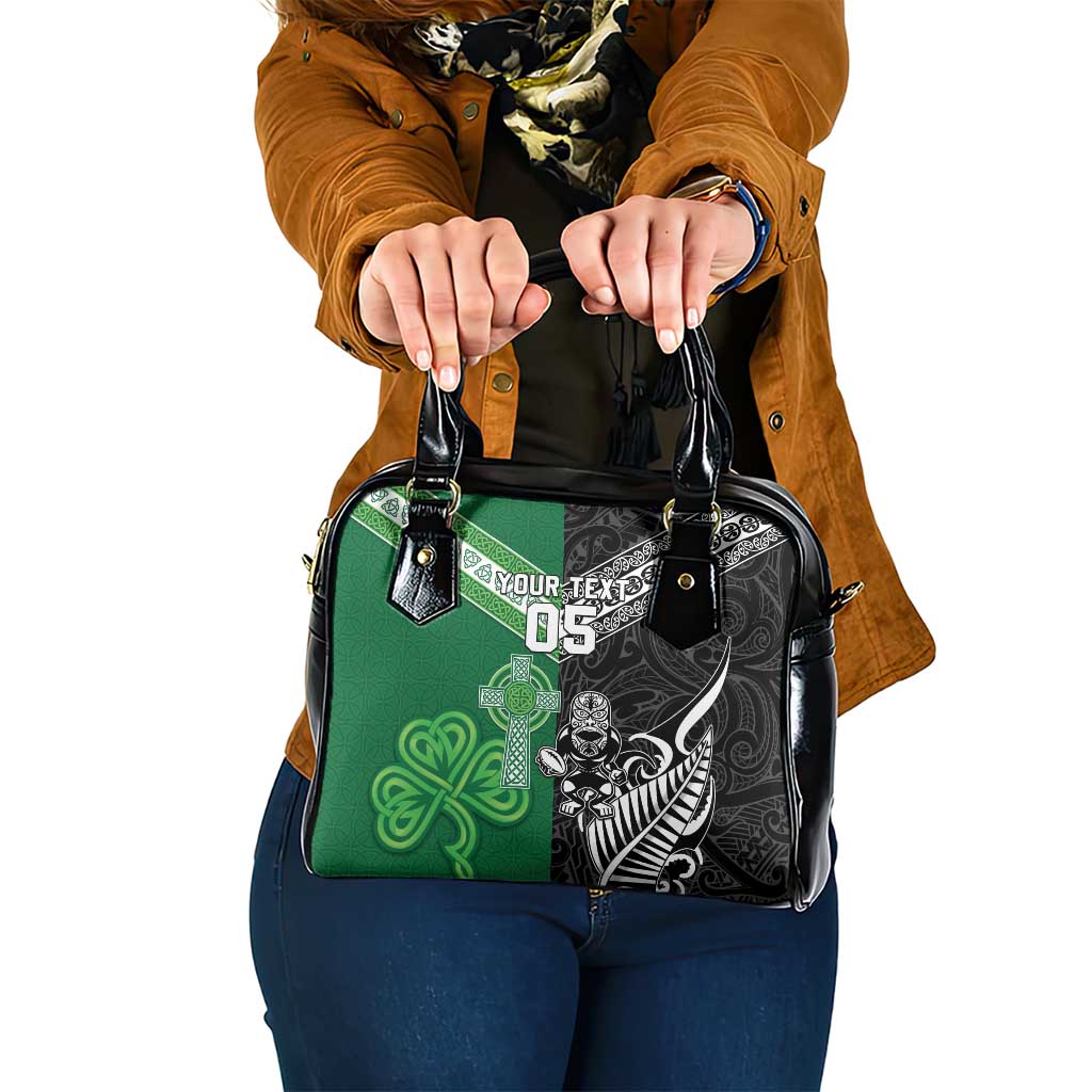 New Zealand And Ireland Rugby Custom Shoulder Handbag Maori Tiki With Shamrock LT05