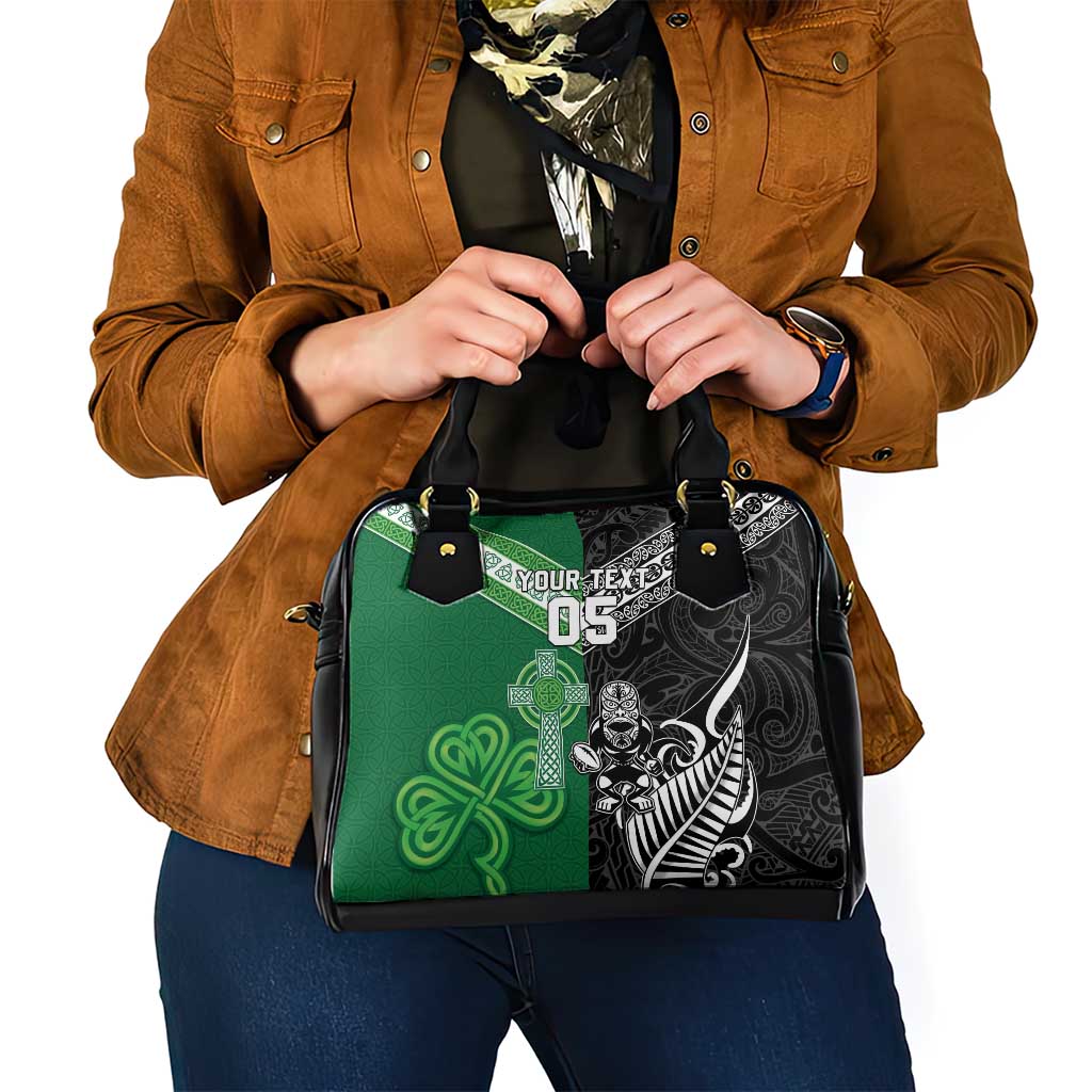 New Zealand And Ireland Rugby Custom Shoulder Handbag Maori Tiki With Shamrock LT05