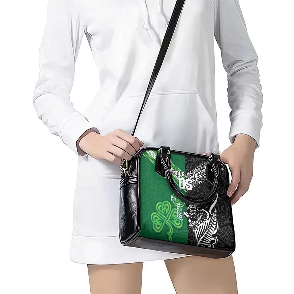 New Zealand And Ireland Rugby Custom Shoulder Handbag Maori Tiki With Shamrock LT05