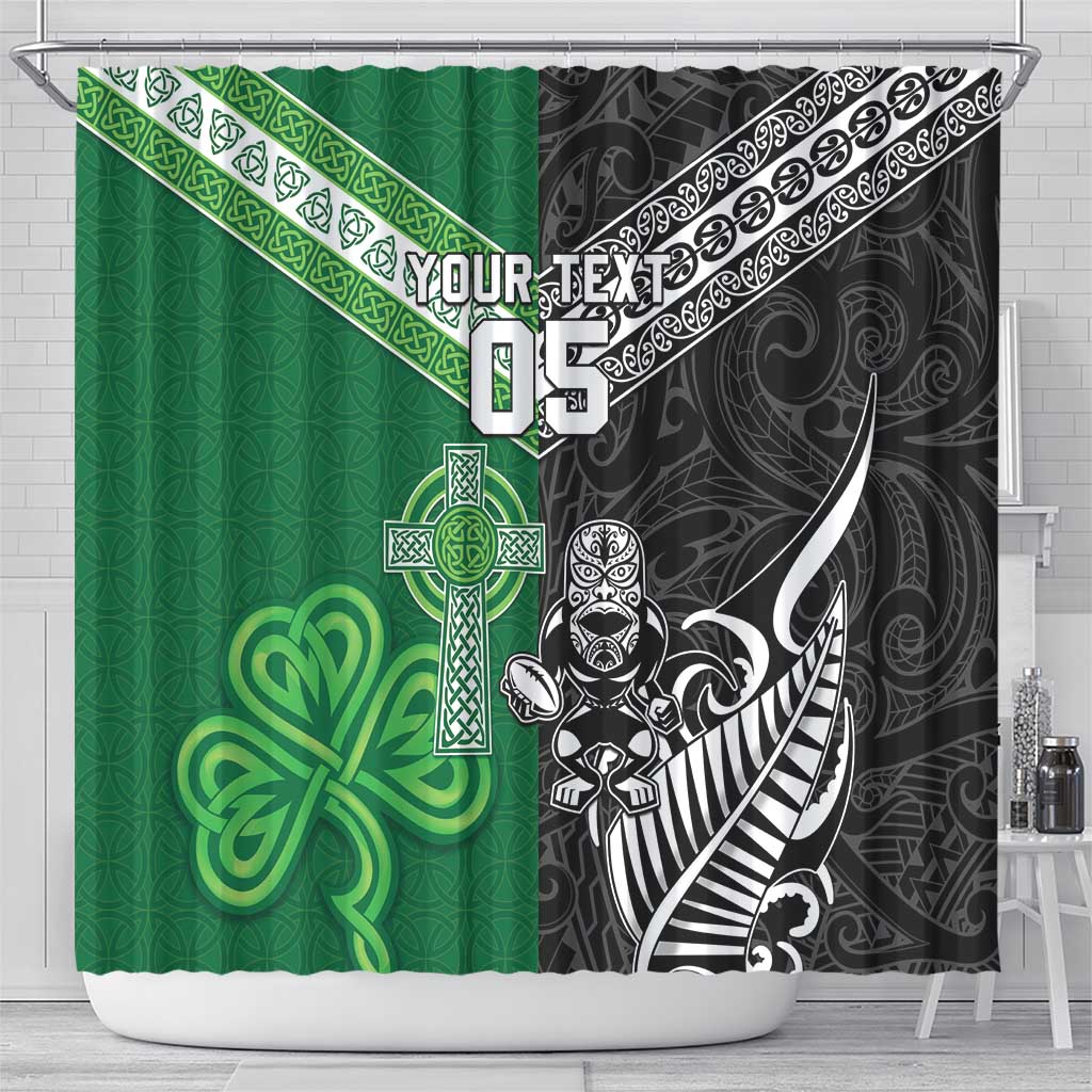 New Zealand And Ireland Rugby Custom Shower Curtain Maori Tiki With Shamrock LT05