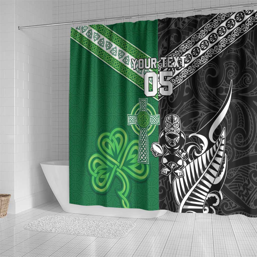 New Zealand And Ireland Rugby Custom Shower Curtain Maori Tiki With Shamrock LT05