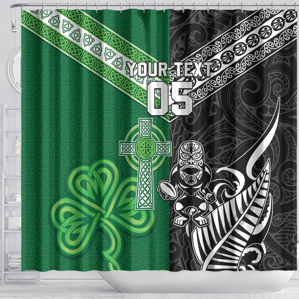 New Zealand And Ireland Rugby Custom Shower Curtain Maori Tiki With Shamrock LT05