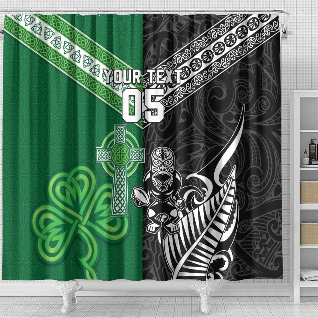 New Zealand And Ireland Rugby Custom Shower Curtain Maori Tiki With Shamrock LT05