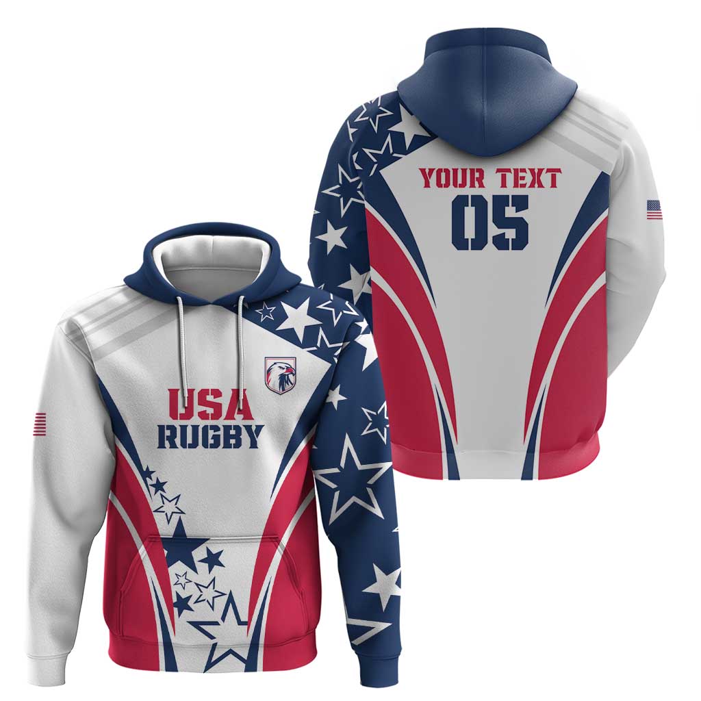 Custom USA Rugby 2024 Hoodie Eagles Reigns Supreme White Version LT05